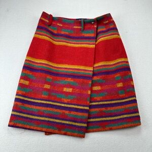 Breeches Vintage Wool Southwestern Stripe Wrap Skirt Red Multicolor Aztec Sz 12